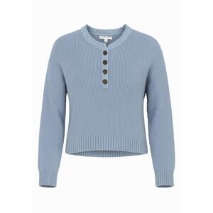 American Eagle Blue Knit Henley Sweater Women’s Medium Button Front Long Sleeve